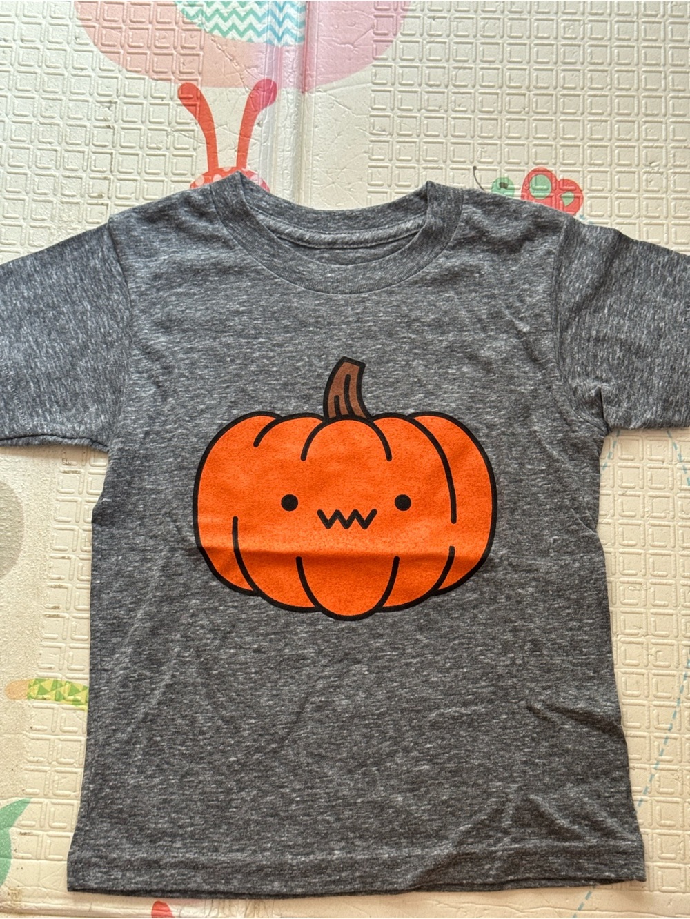 Kids Gray Halloween Tee with Orange Pumpkin Graphic